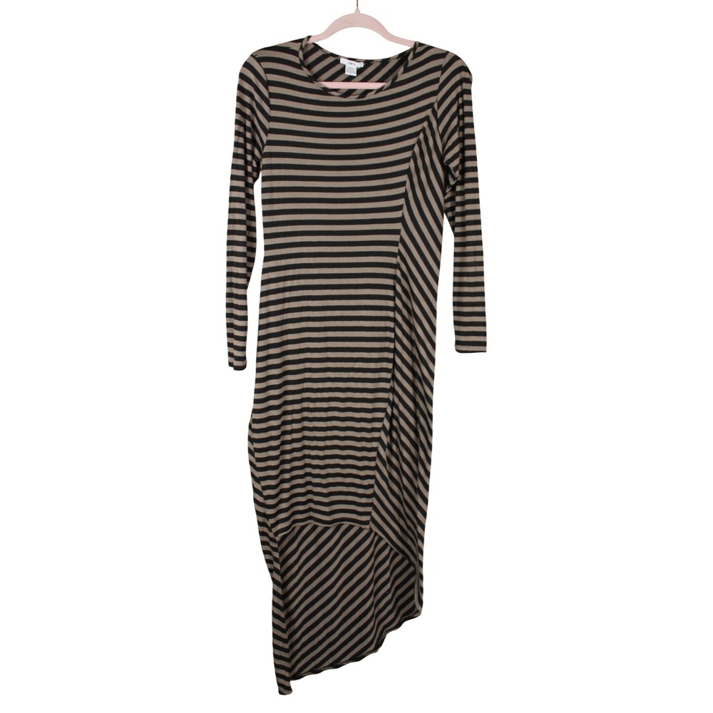 Bar III Bodycon Indie Edgy Black Taupe Striped High Low Asymmetrical Dress L